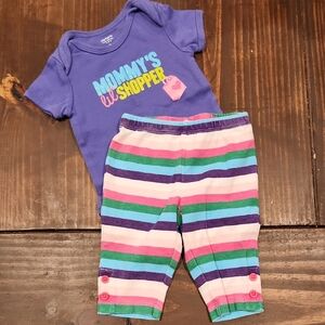 Purple Graphic Onesie and Striped Pants Set